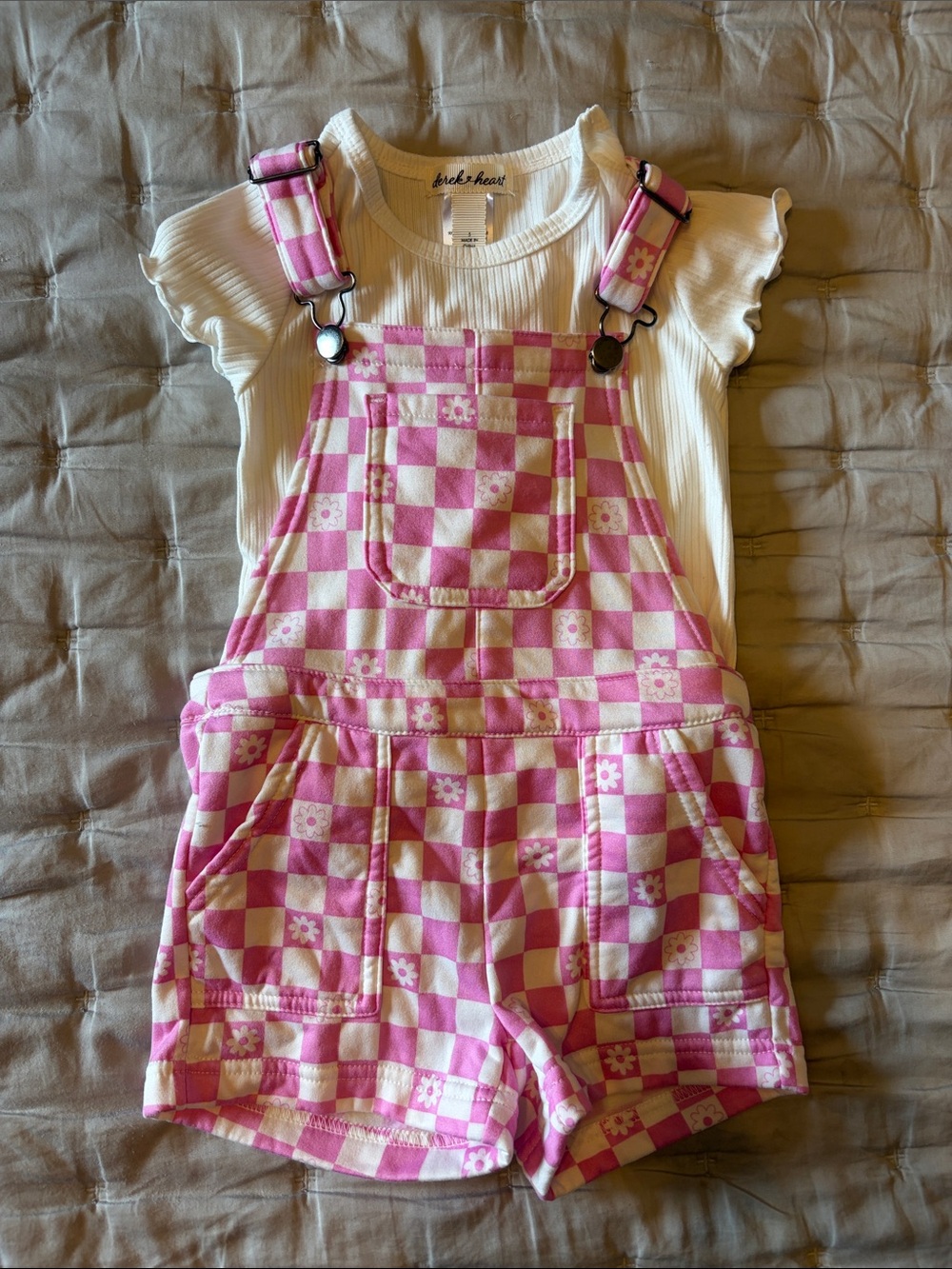 Girls 5 Checkered Overalls